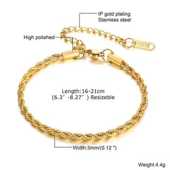 Gold rope bracelet for men and women, UK style unisex jewellery