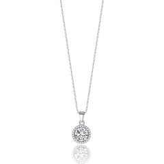 Silver Crystal Halo Pendant Necklace