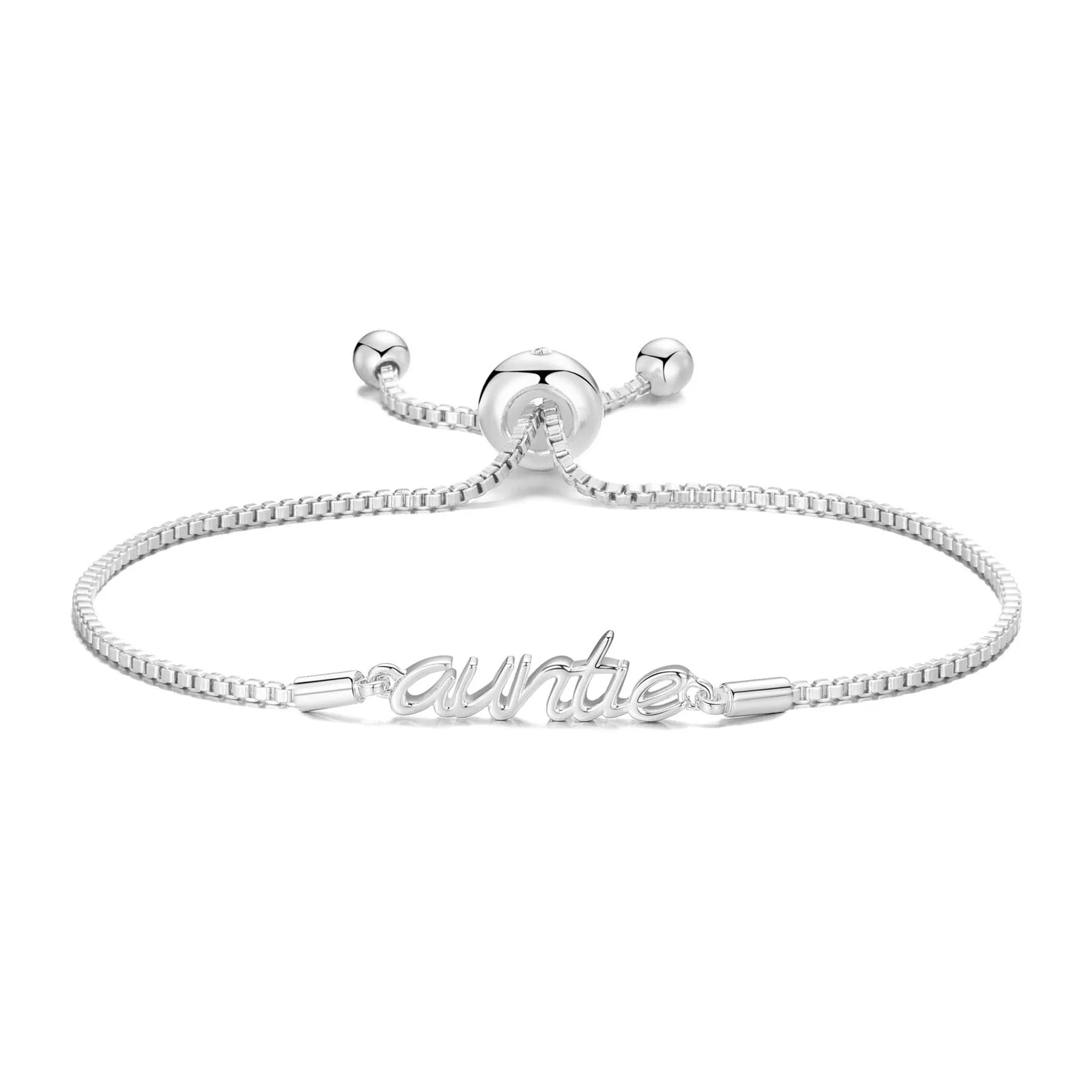 Silver plated Auntie bracelet with Zircondia crystals – adjustable slider style