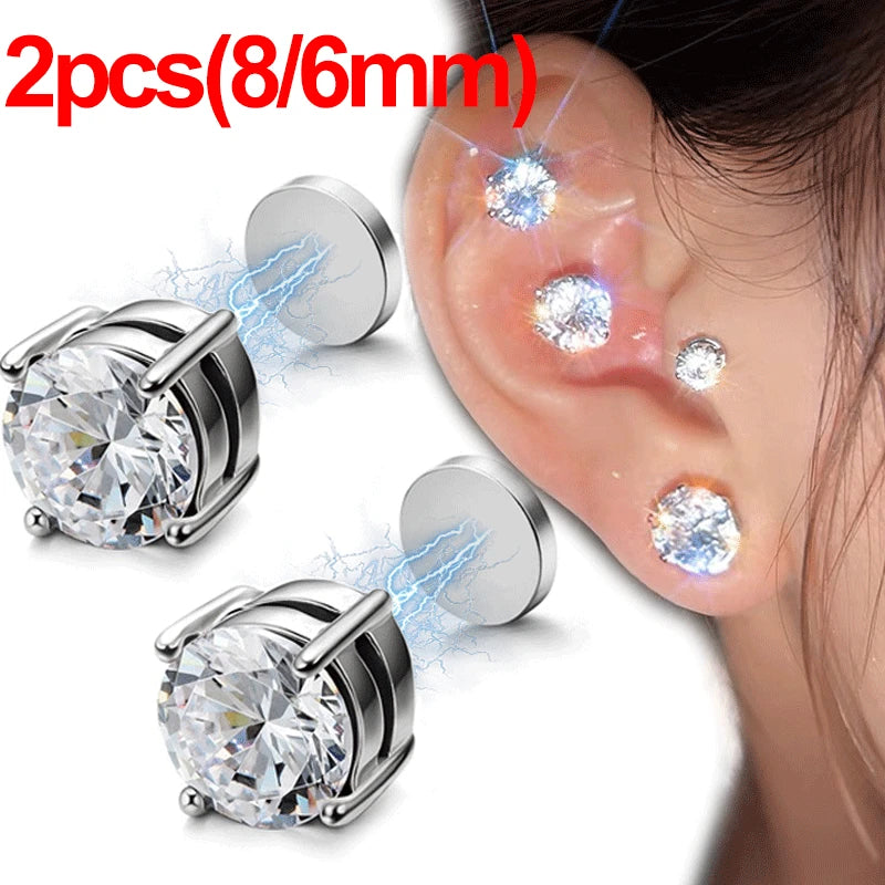 Silver Plated Round Magnetic Clip On Stud Earrings Created with Zircondia® Crystals