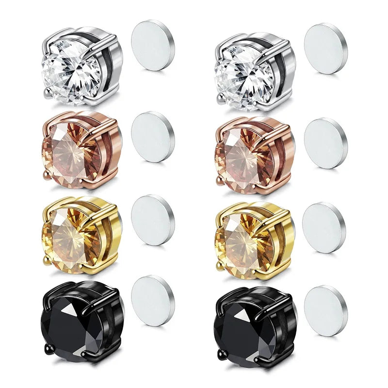 Unisex magnetic earrings with clear round stones