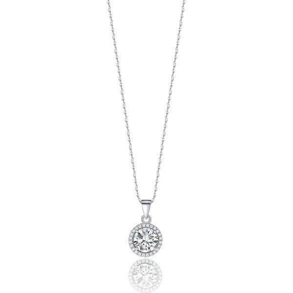 Silver Crystal Halo Pendant Necklace