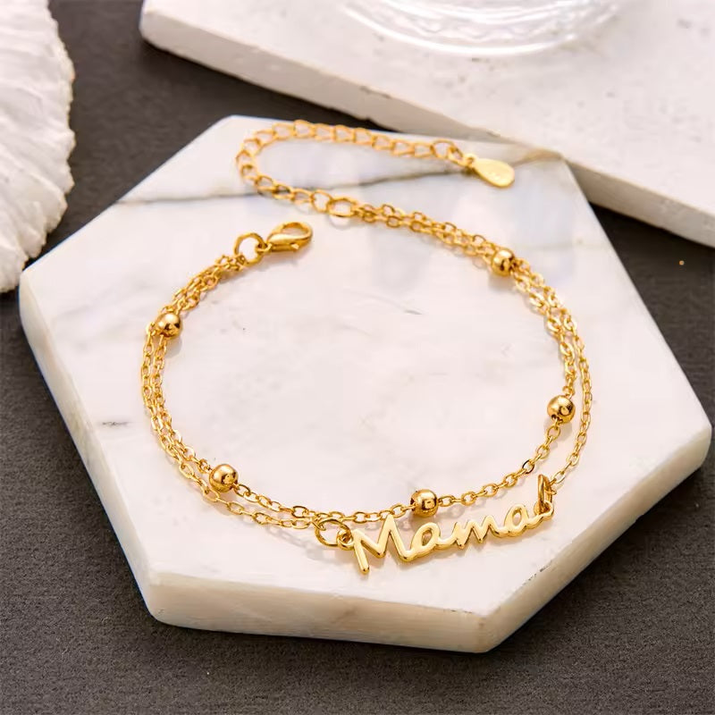 Delicate Petite Mama bracelet with engraved charm
