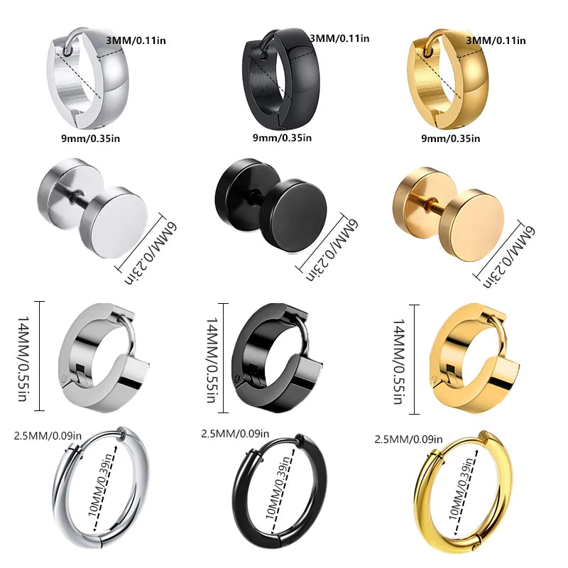 Unisex Black Stainless Steel Earrings
