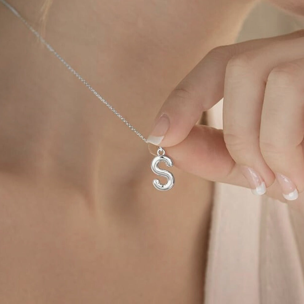 Silver initial letter necklace with delicate chain – personalised jewellery UK