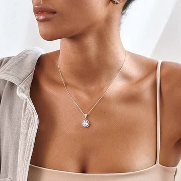 Silver Crystal Halo Pendant Necklace