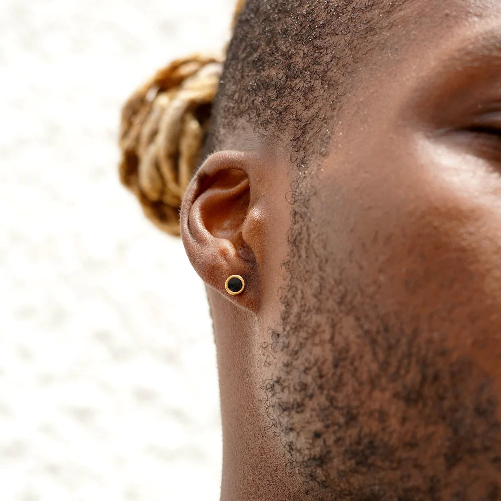 Minimalist black and gold stud earrings for women or men